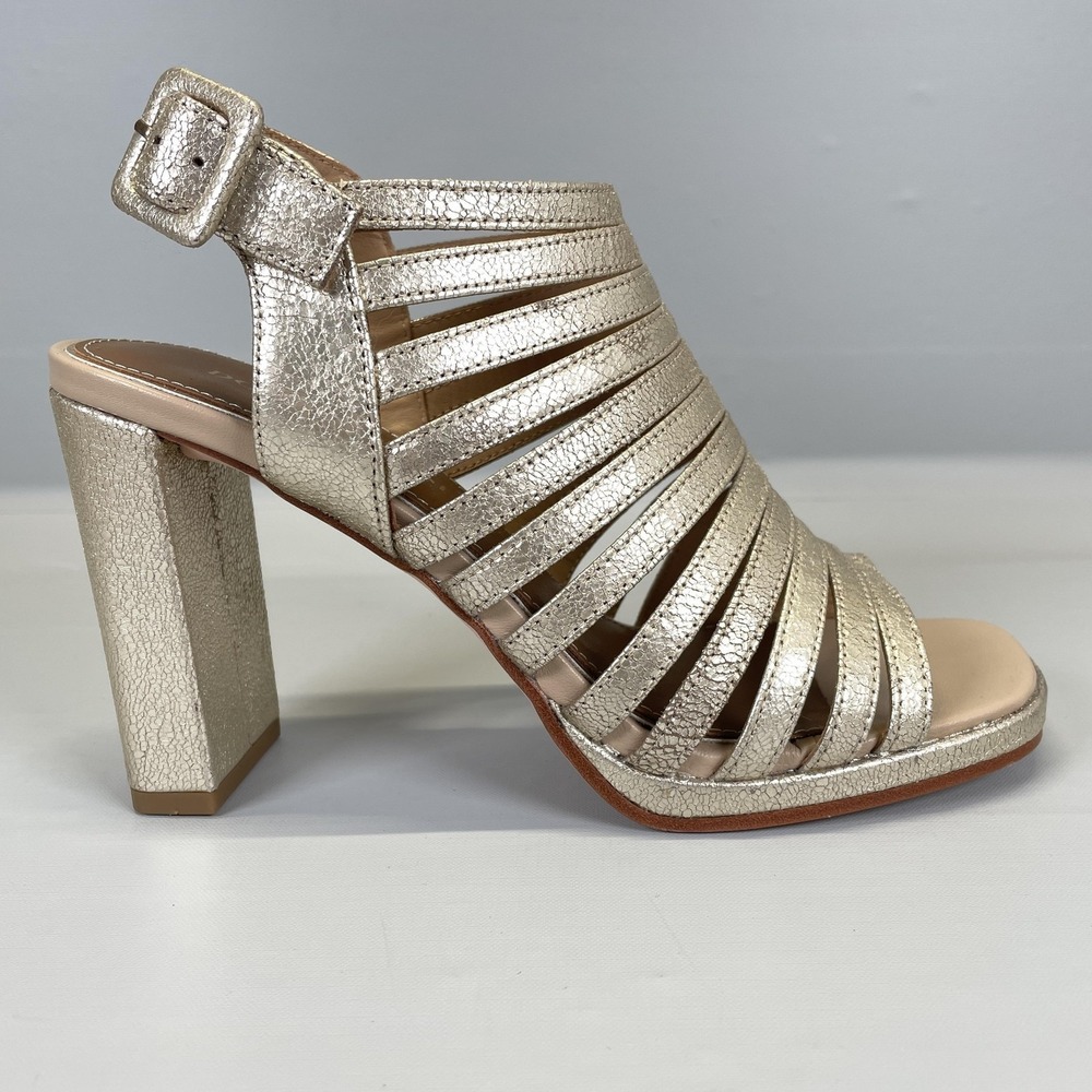Donald Pliner Sevanna Sandals Womens Size 7.5 Gold Strappy Slingback Block Heel